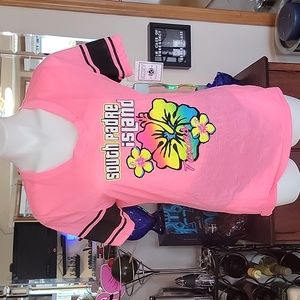EXIST. pink/floral tropical print. South Padre Island Texas tee. Xl